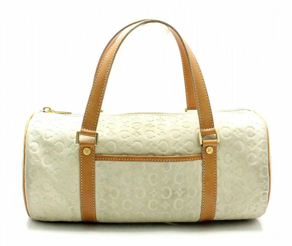 Celine C Blazon Macadam Handbag Boston Bag Suede Leather White Cream